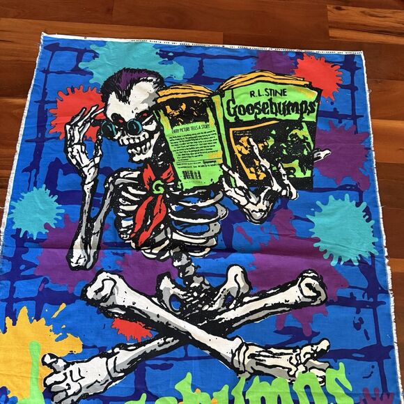 Vtg 90s Goosebumps Curly Skeleton RL Stine Parachute Press Fabric Quilt Panel - Picture 6 of 6